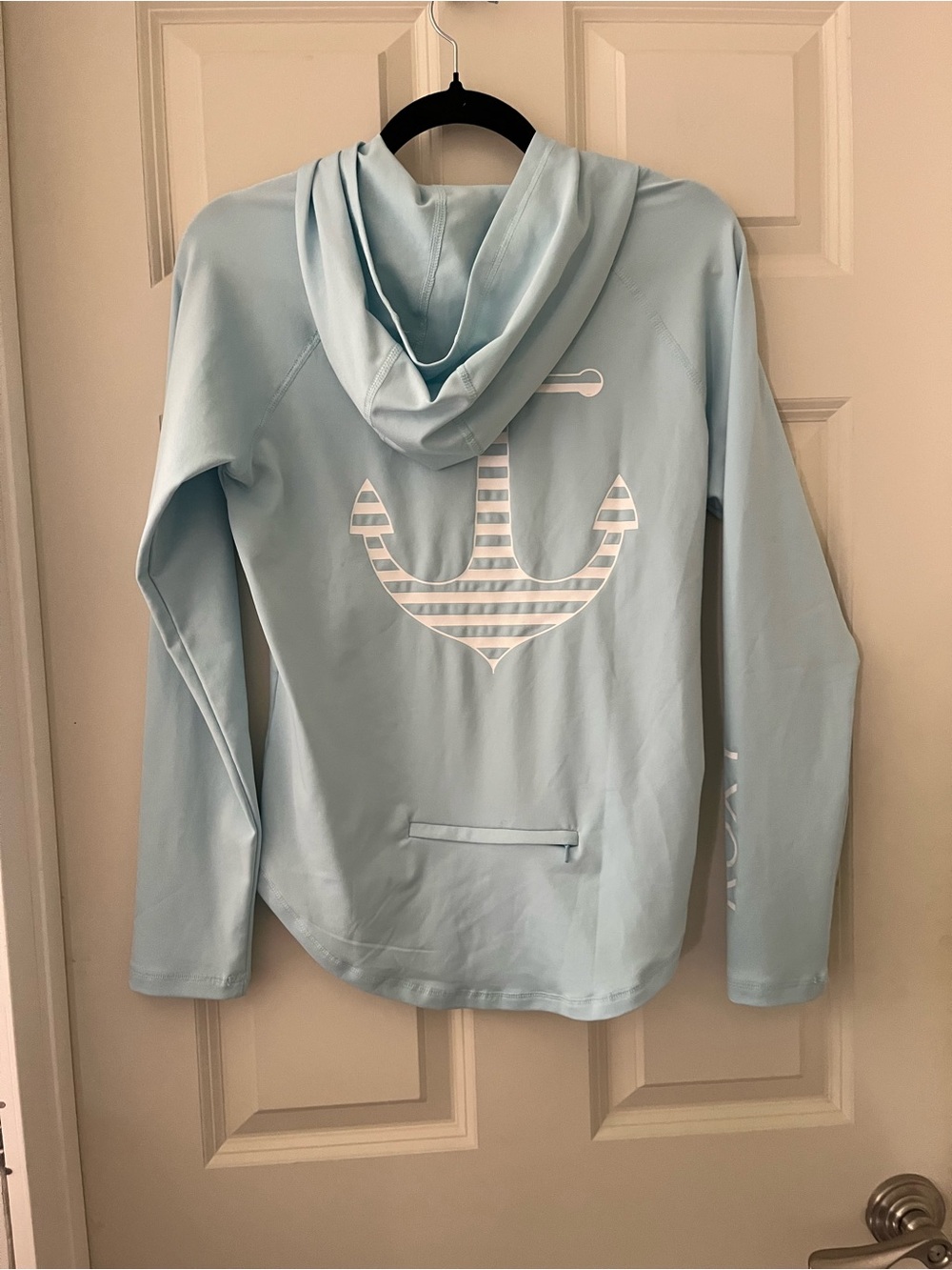 ROXY Women's Sandy Hooded Rash Guard light blue white nautical pockets Swim XL
